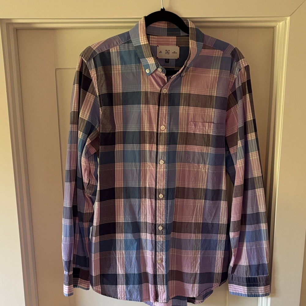 RVYC Men's Plaid Button-Down Shirt - Blue and Pink